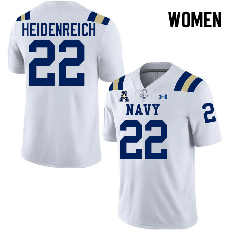 Women Navy Midshipmen #22 Eli Heidenreich College Football Jerseys Stitched-White